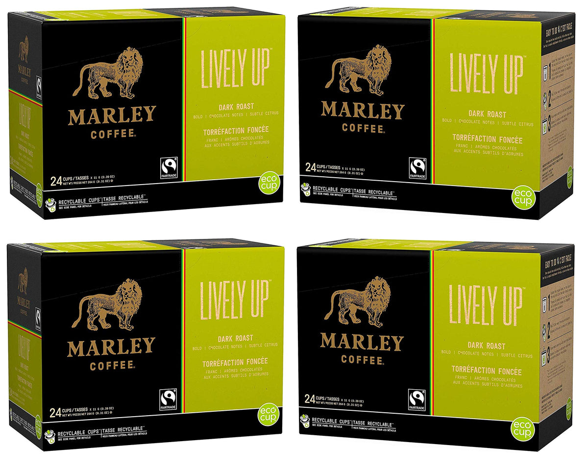 Marley Coffee 96-count box front view showing convenient single-serve packaging