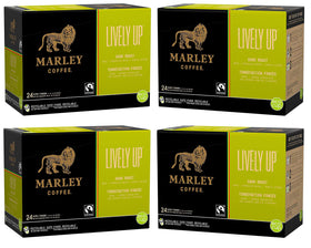 Marley Coffee 96-count box front view showing convenient single-serve packaging