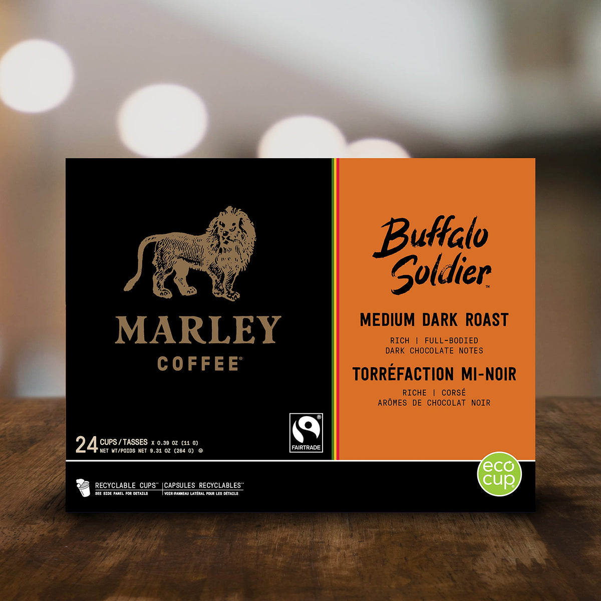 Close-up of Marley Coffee Buffalo Soldier capsules highlighting bold aroma.