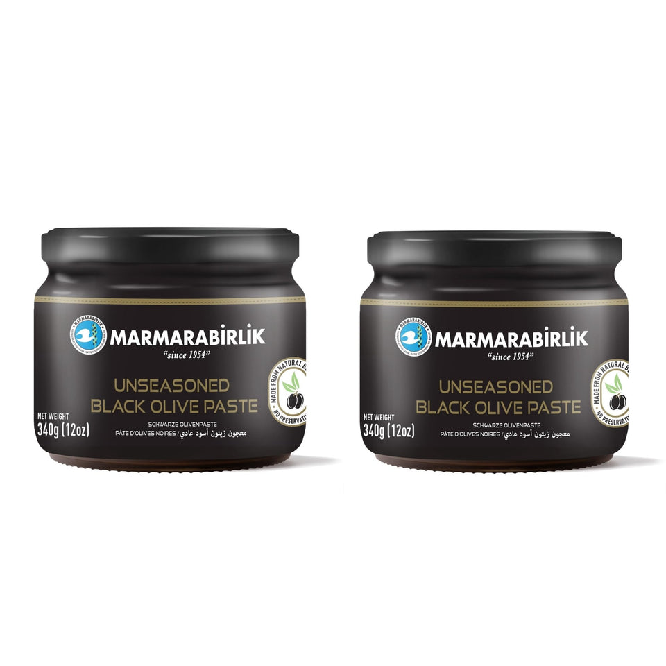 Marmarabirlik Black Olives Spread jar front view, premium Turkish olive paste for authentic Mediterranean flavor