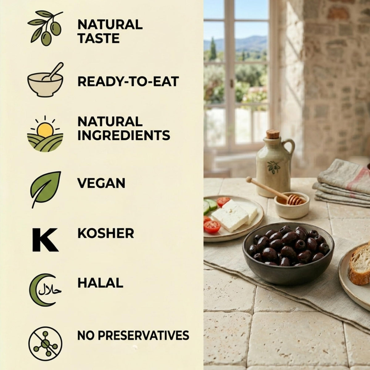 Marmarabirlik meze-ready olives in a bowl for entertaining.