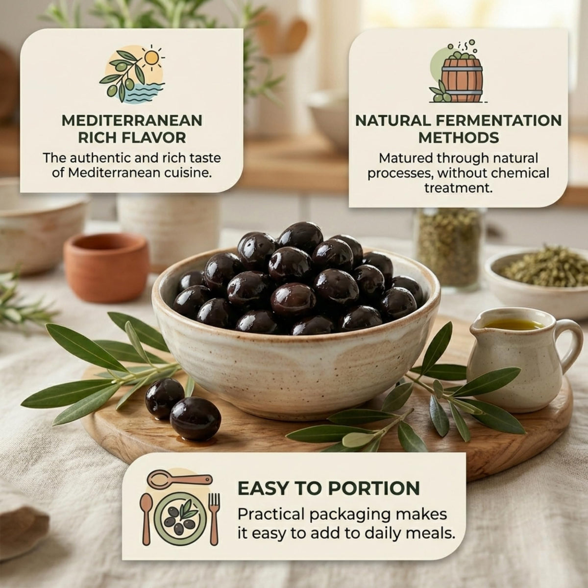Marmarabirlik olive slices in brine ideal for antipasti and sandwiches.