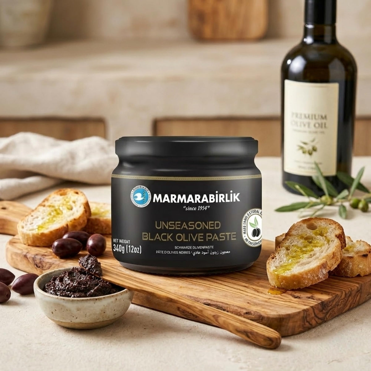 Marmarabirlik Olive paste with crackers, perfect appetizer dip