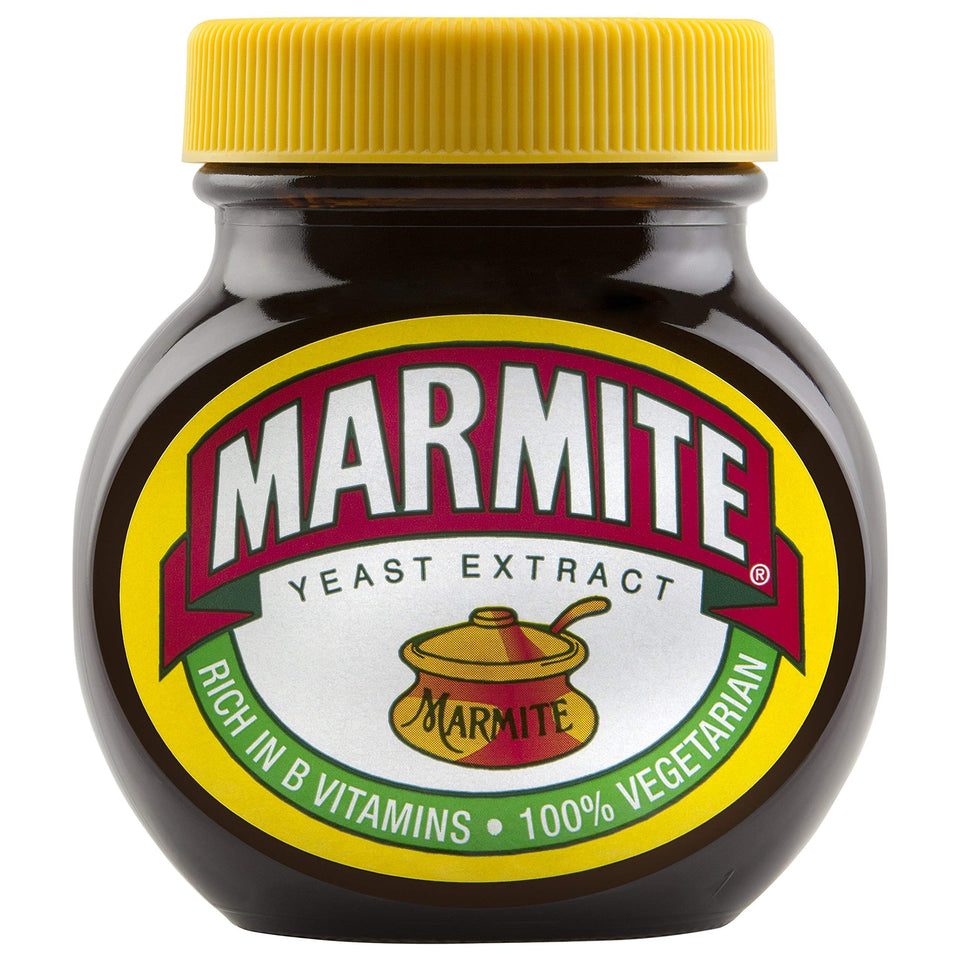 Marmite 250g jar on kitchen shelf, a versatile breakfast staple.