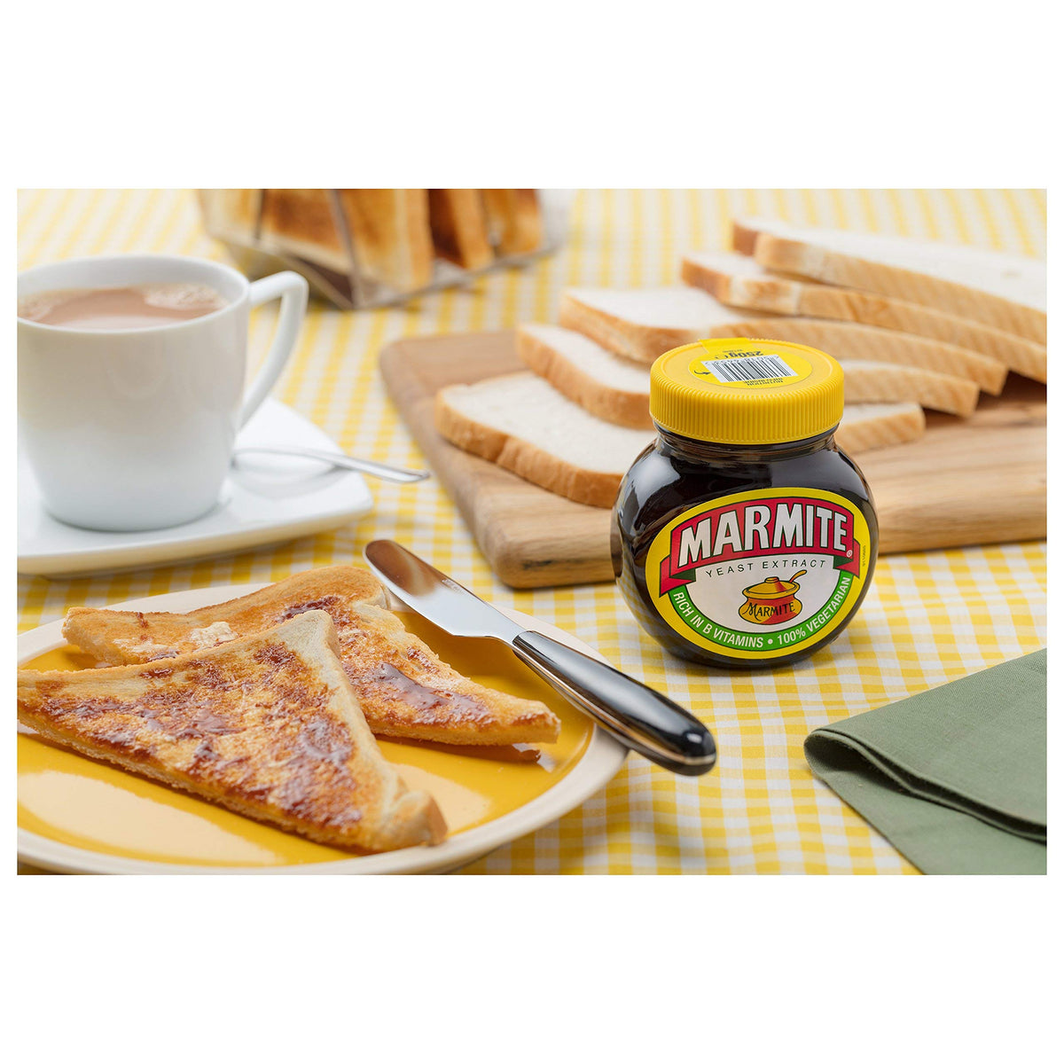 Marmite packaging label focuses on recycling, promoting sustainable packaging.