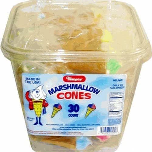 Marpo marshmallow cones reveal stalish texture when warm and a crisp bite when cooled.