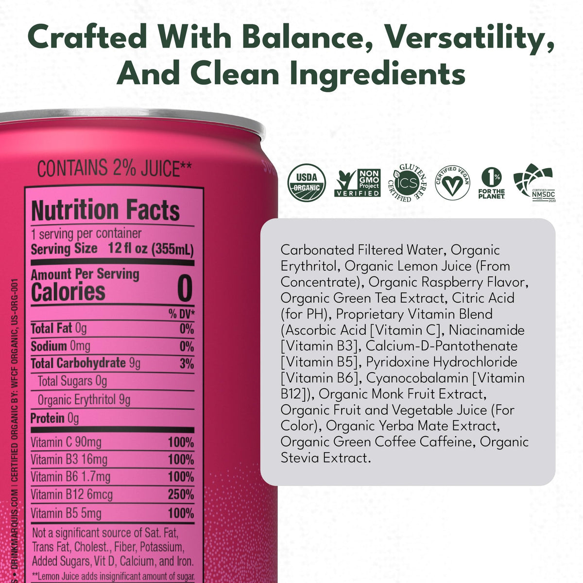 Marquis Monk Fruit label shows sugar-free, zero calories for mindful sipping.