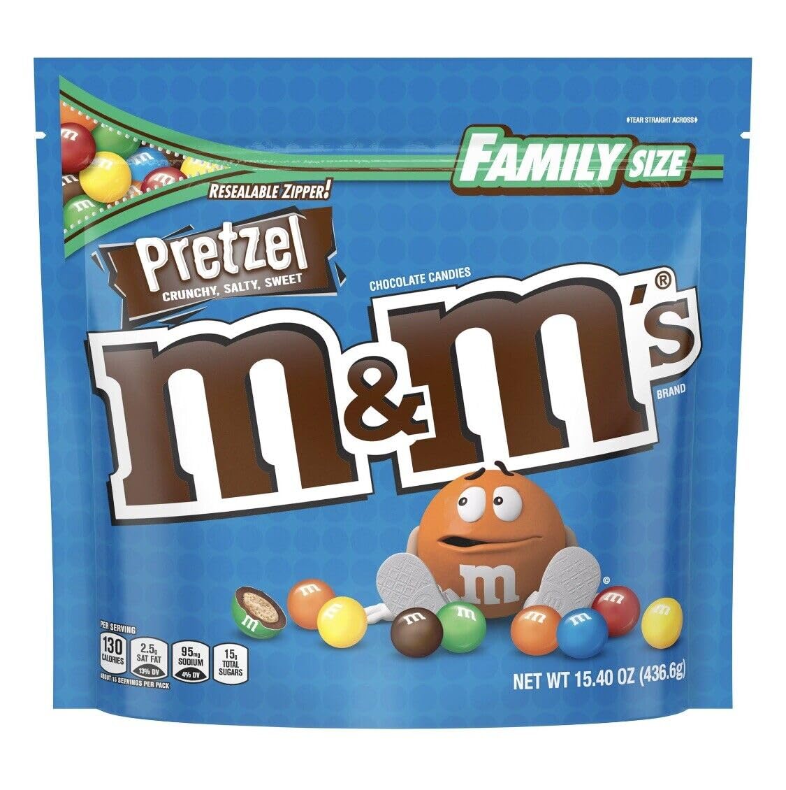 Mars M&M's Pretzel bag with salty-sweet chocolate candies, ideal for snacking.