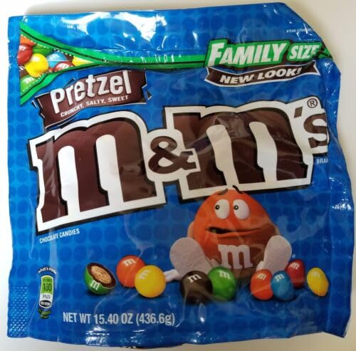 Mars M&M's Pretzel packaging shown on a shelf for convenient snacking.