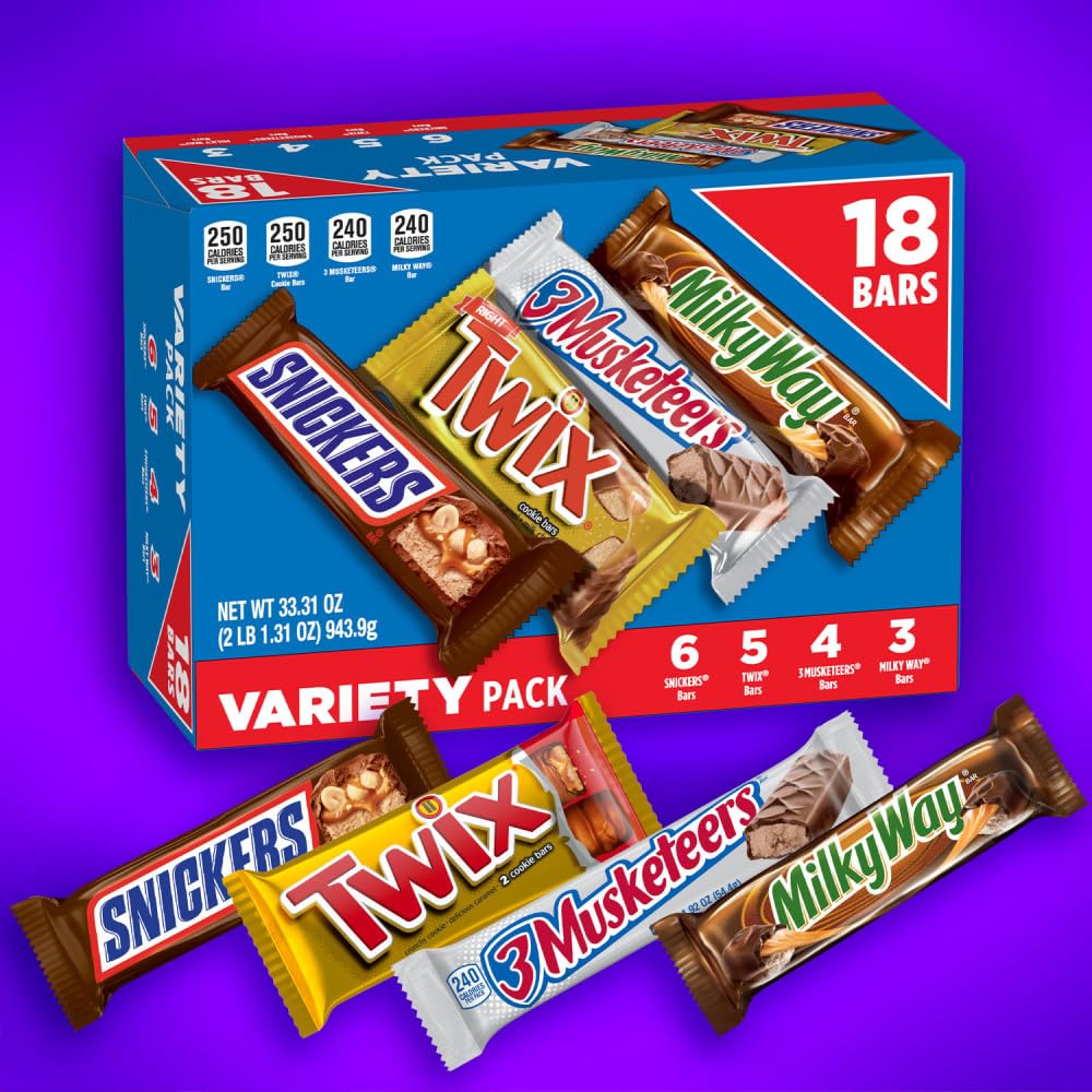 Individually wrapped Mars bars on display for quick snacking