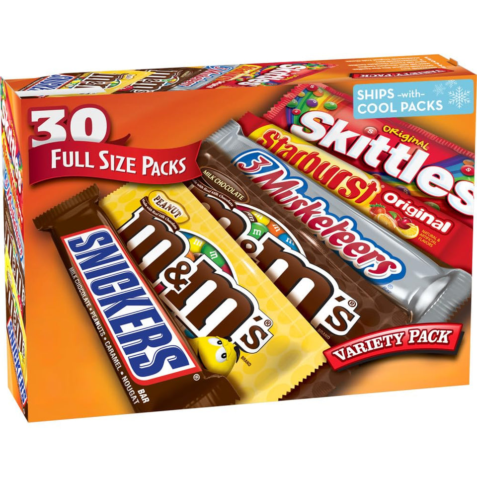Mars variety-pack full-size box of 30 bars ready for sharing at events.