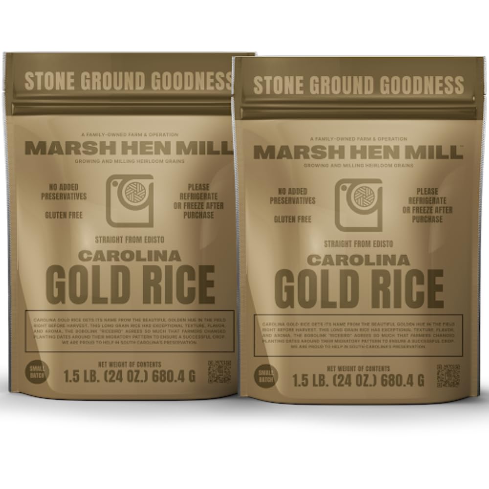 Marsh Hen Mill Carolina Gold Rice packaging signals premium heirloom quality for home cooking