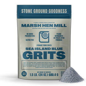 Marsh Hen Mill Sea Island Blue Grits packaging showcases natural stone-ground quality.