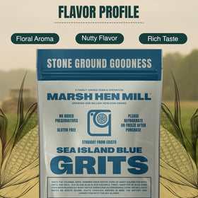 Marsh Hen Mill Sea Island Blue Grits southern heirloom corn flavor.