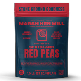 Marsh Hen Mill Sea Island Red Peas bag showcases premium heirloom beans with rich flavor.