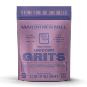 Marsh Hen Mill Unicorn Grits pink corn in a bowl; gluten-free comfort