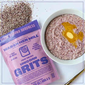 Marsh Hen Mill Unicorn Grits pink corn close-up kernels