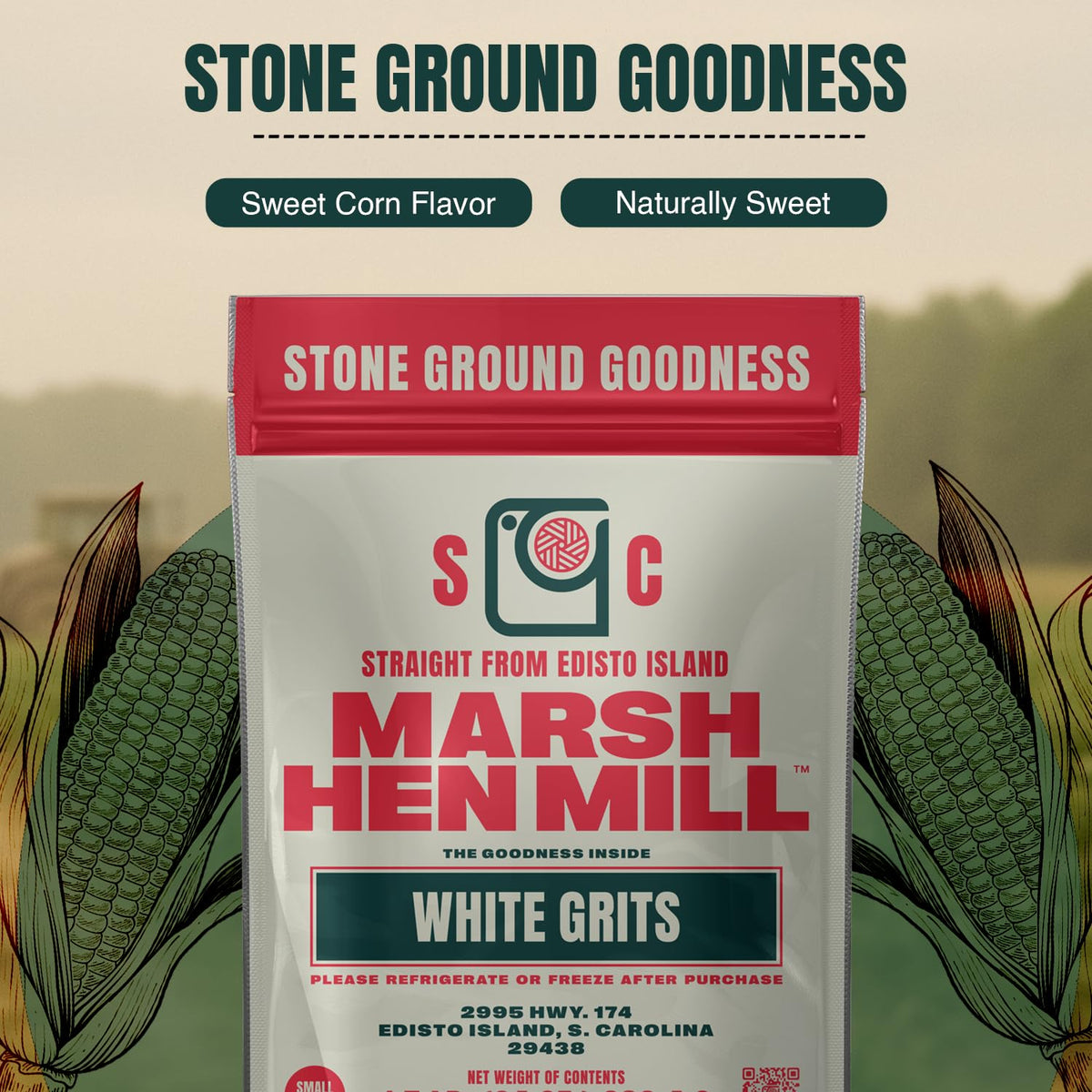 Marsh Hen Mill white grits with creamy texture when cooked