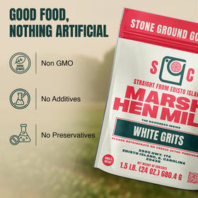 Marsh Hen Mill white grits creamy simmer highlighting mild sweetness
