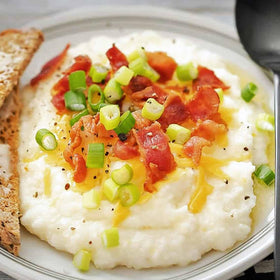 Marsh Hen Mill White Grits traditional Southern dish plated with classic garnish.
