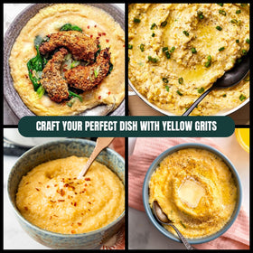 Marsh Hen Mill yellow grits in a rustic bowl for breakfast bowls
