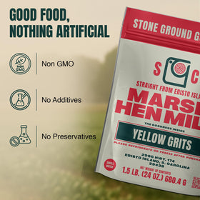 Marsh Hen Mill yellow grits coarse-ground texture for hearty skillet breakfasts