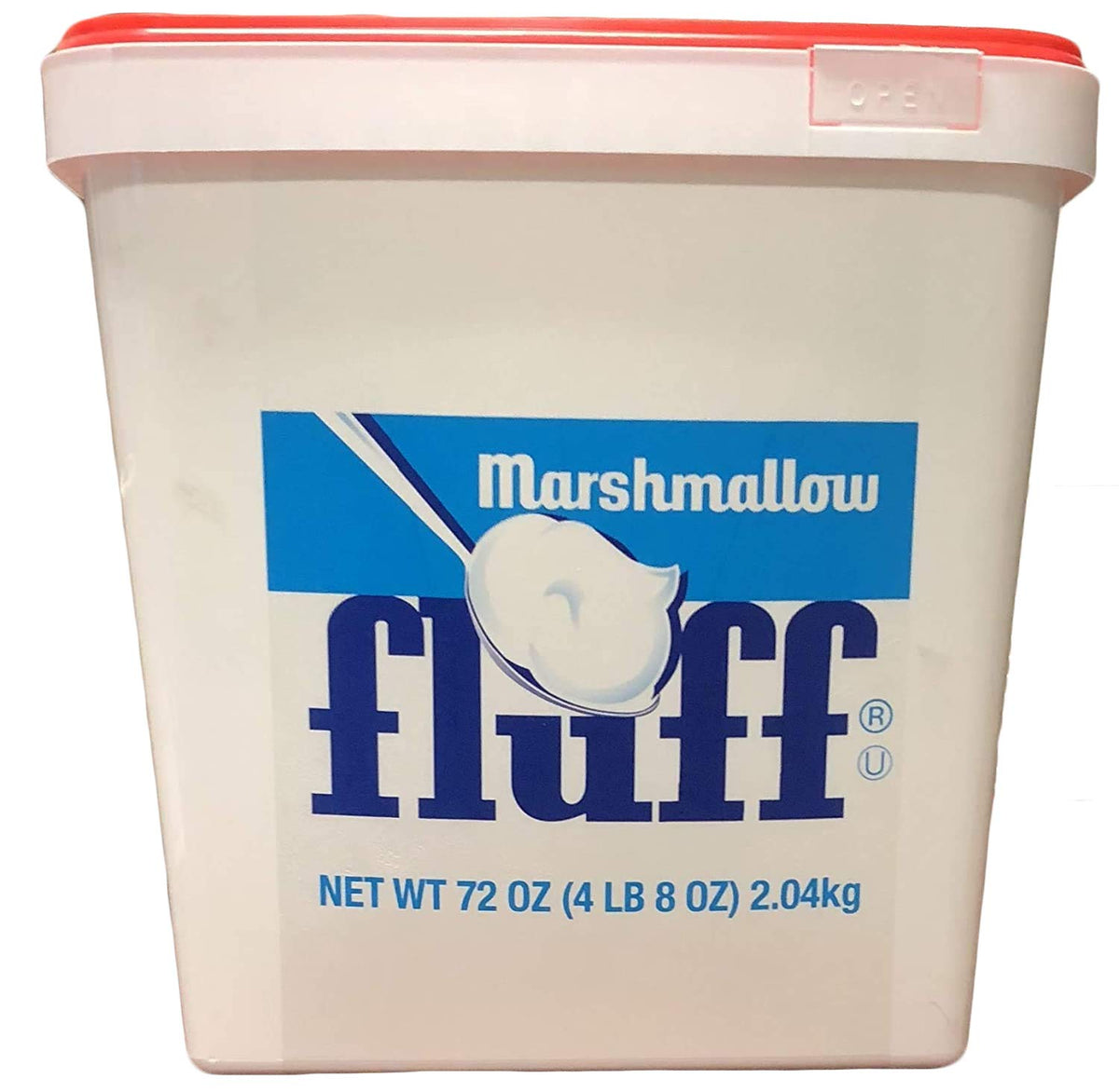 Marshmallow Fluff jar pour shows smooth topping for desserts and fillings.