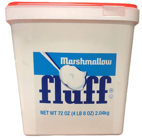 Marshmallow Fluff jar pour shows smooth topping for desserts and fillings.