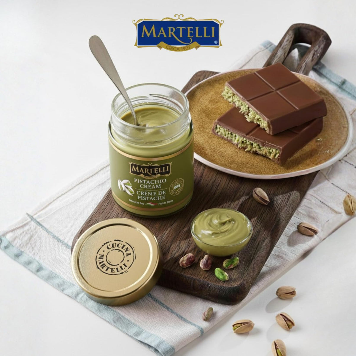 Martelli Pistachio Cream as ice cream topping adds nutty depth.