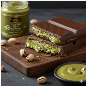 Martelli Pistachio Cream jar close-up highlights smooth texture ideal for toppings.