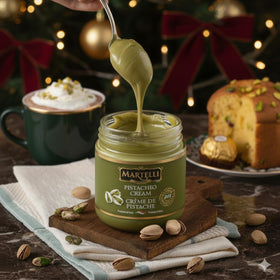 Martelli Pistachio Cream with kataifi filling for lux Dubai chocolate creations.