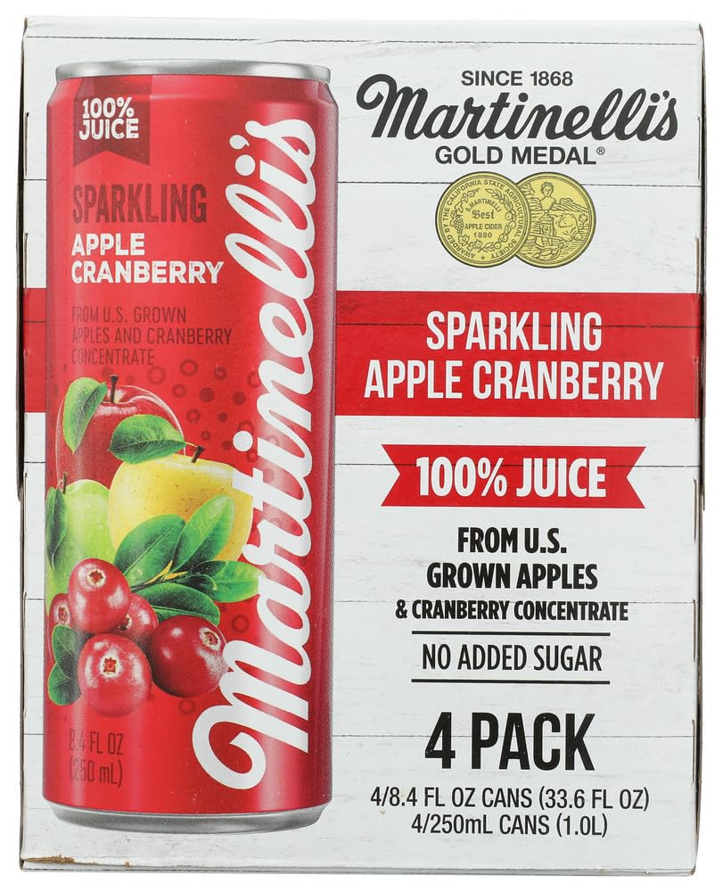 Martinelli's Sparkling Apple Cranberry bottle label, clean ingredients emphasis