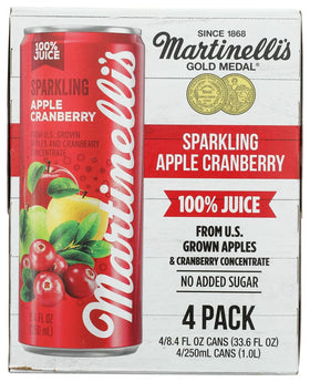 Martinelli's Sparkling Apple Cranberry bottle label, clean ingredients emphasis