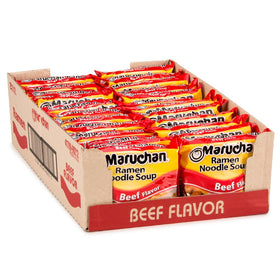 Maruchan beef-flavor ramen noodles in savory broth, a quick comforting meal.