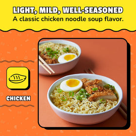 Maruchan Chicken Flavor pack shot highlights pantry-friendly 24-pack value.