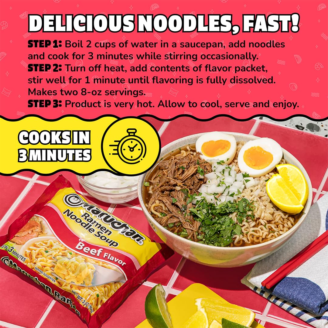 Maruchan ramen customization with vegetables and proteins for a personalized noodle bowl.