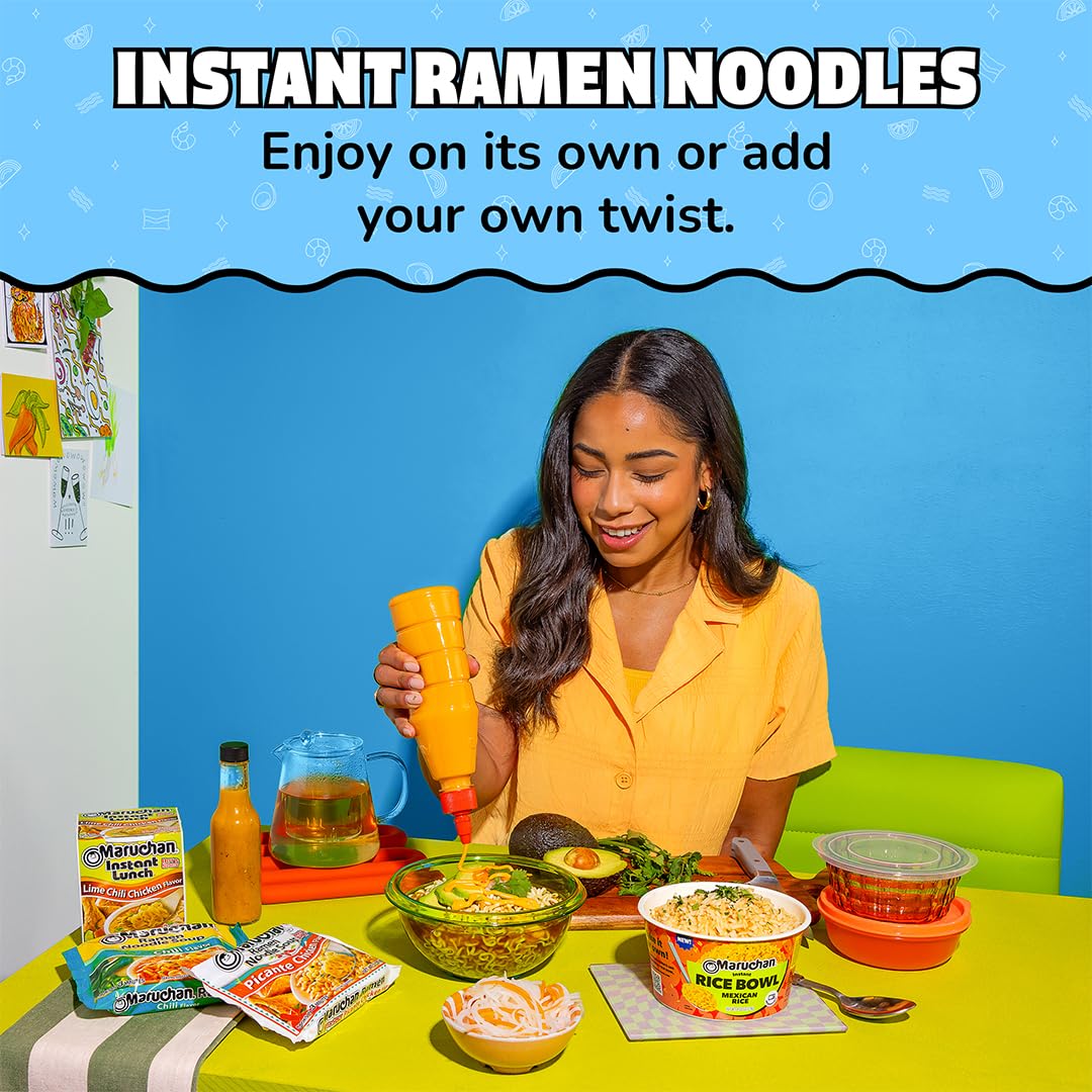 Maruchan ramen in a busy student dorm room, budget-friendly meal option.