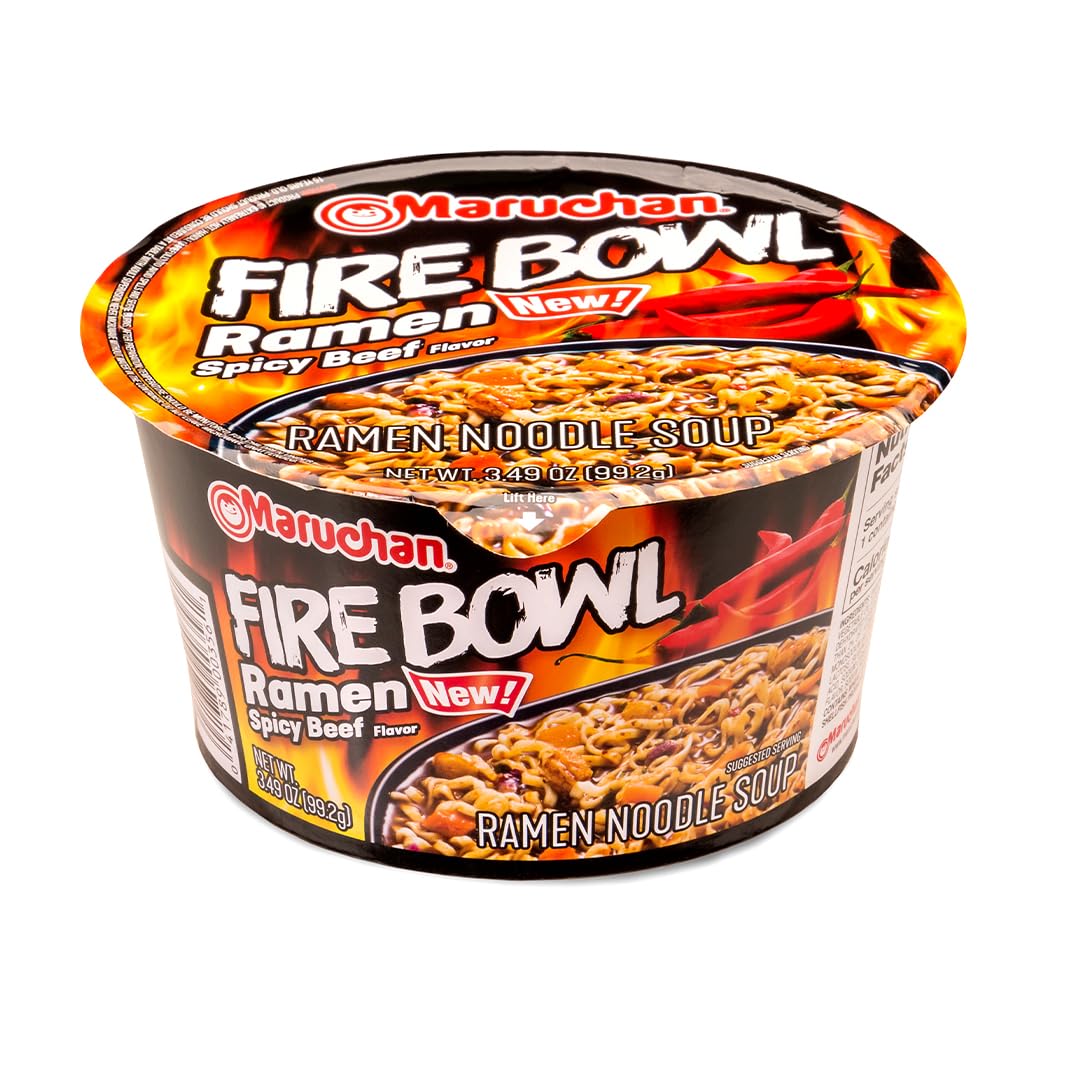 Maruchan Fire Bowl pack shot highlights bold spicy beef flavor for a quick meal.