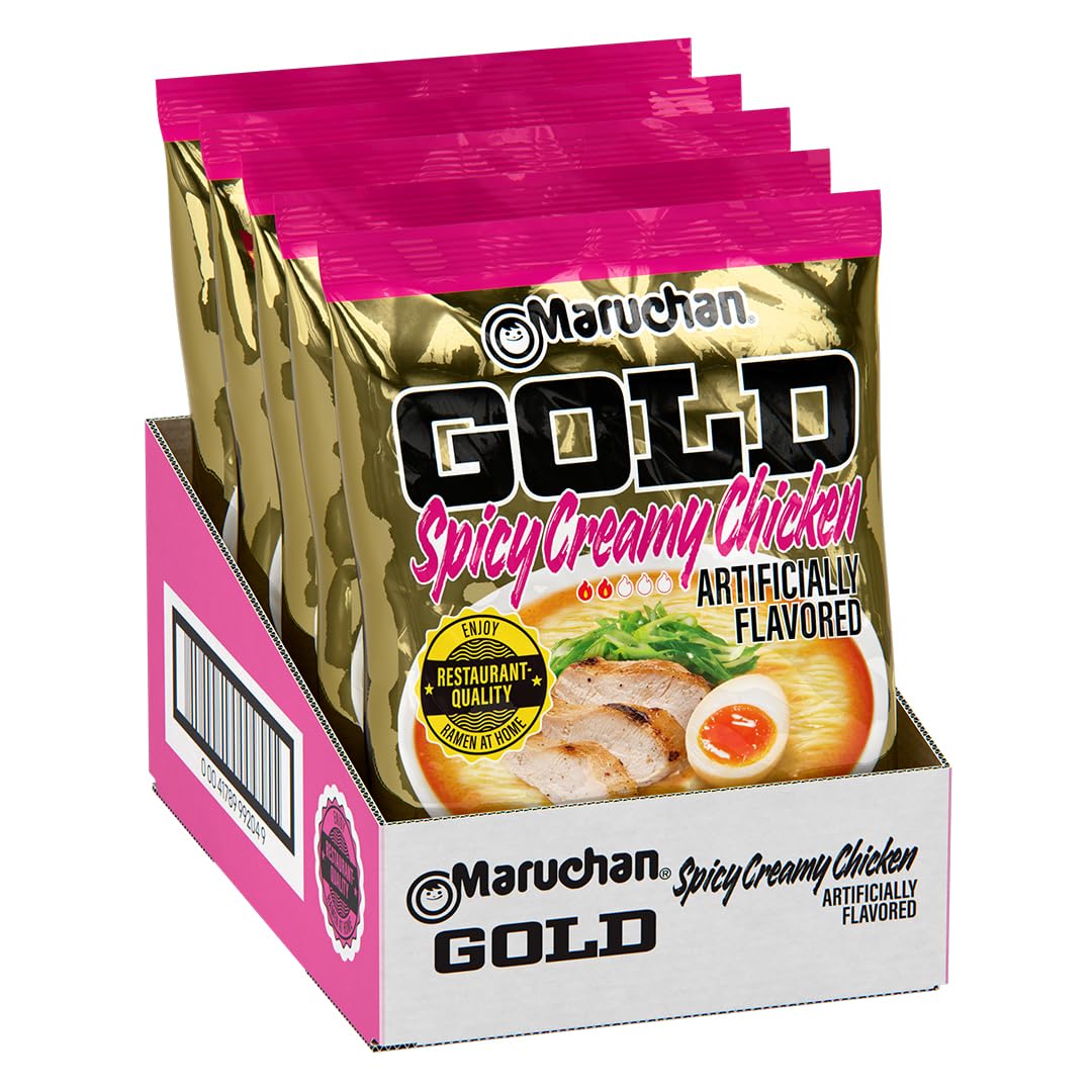 Maruchan Gold spicy creamy chicken noodles served hot for a quick dinner.