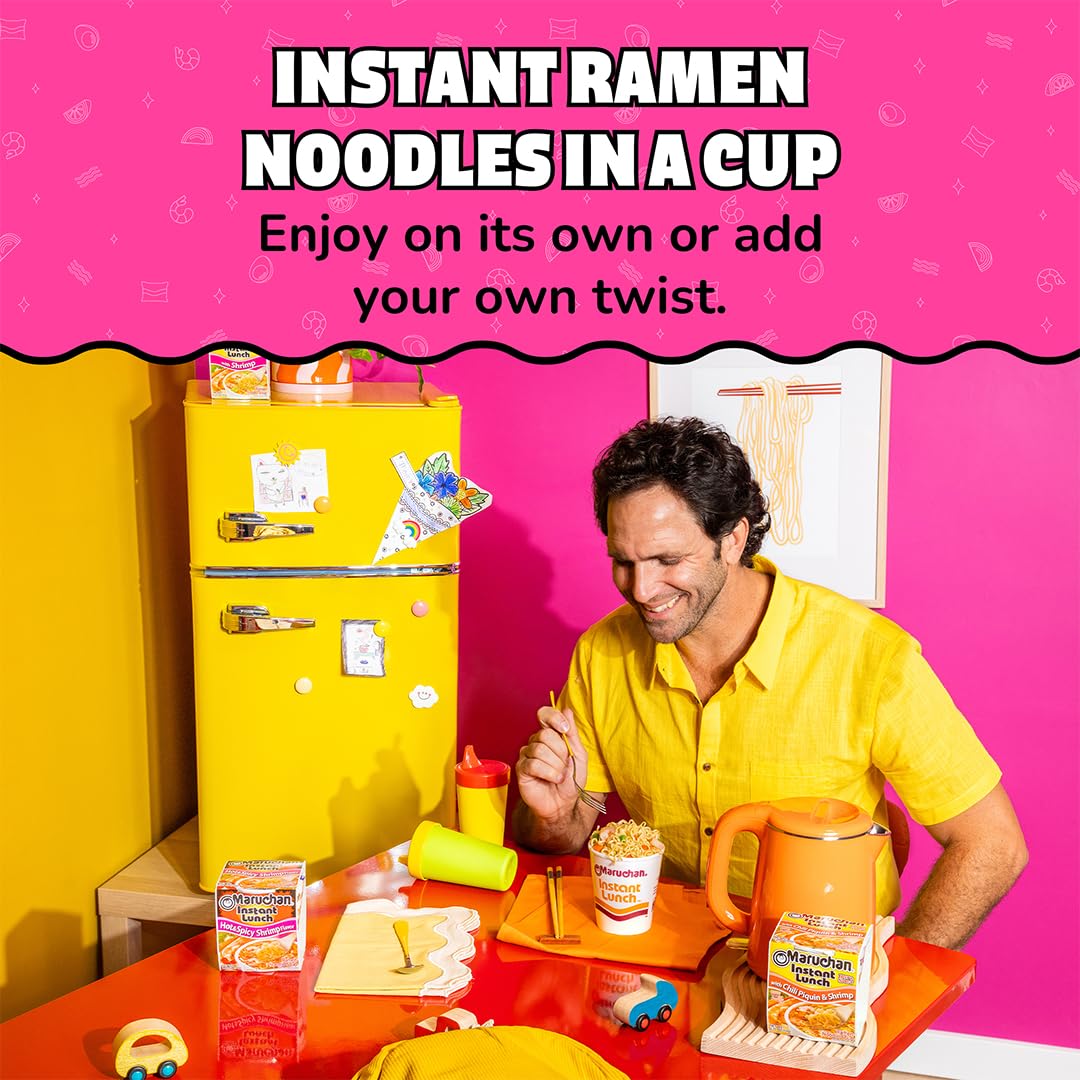 Maruchan Instant Lunch boiling-water step demonstrates quick setup