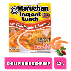 Maruchan Instant Lunch broth closeup showcasing bold spicy flavor