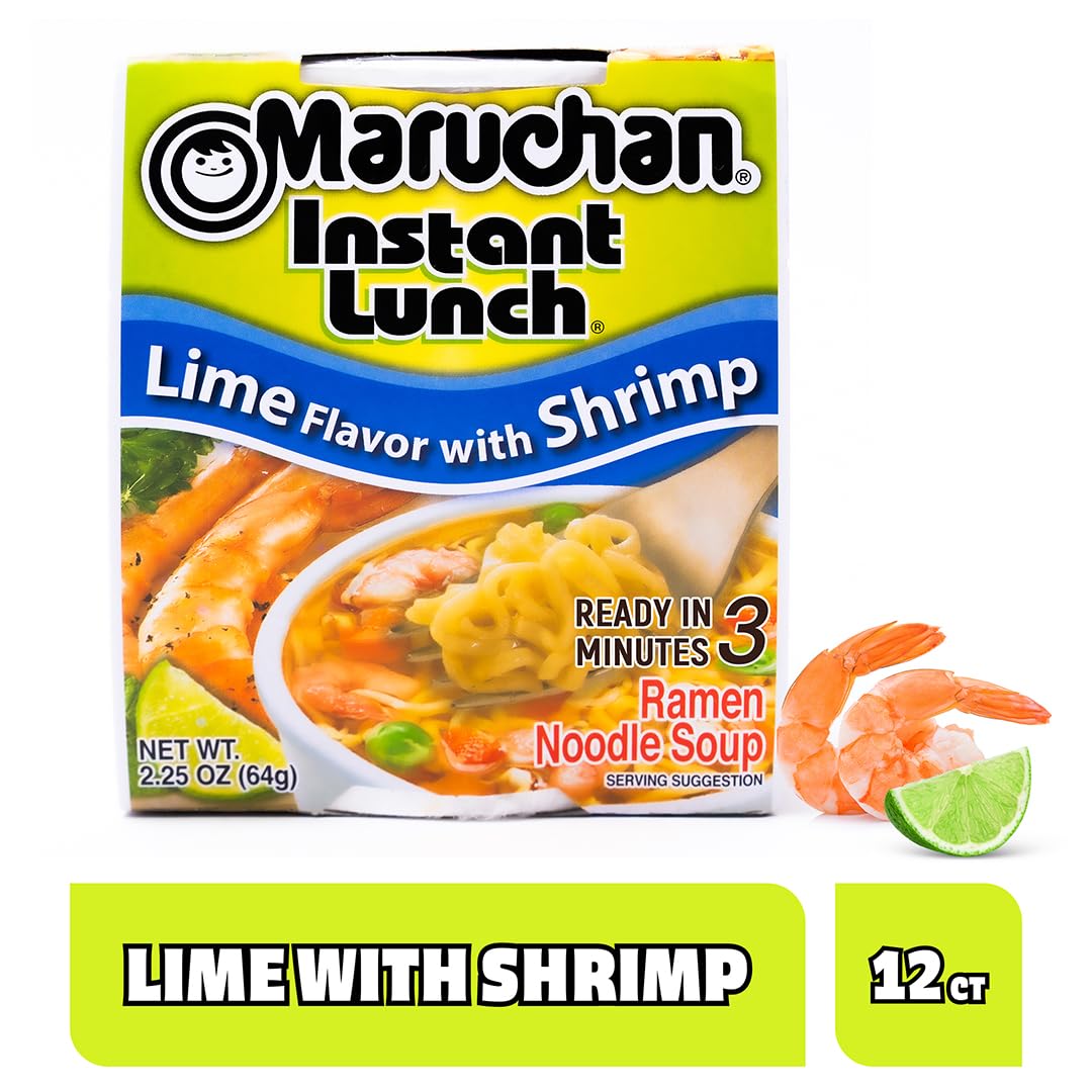 Maruchan Instant Lunch lime shrimp cup open lid showing easy three-minute prep