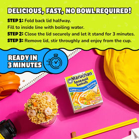 Maruchan Instant Lunch lime shrimp cup at office desk for a speedy snack
