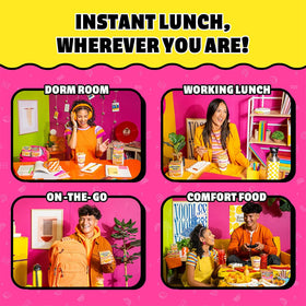 Maruchan Instant Lunch packaging display emphasizes value and dorm-friendly snacks