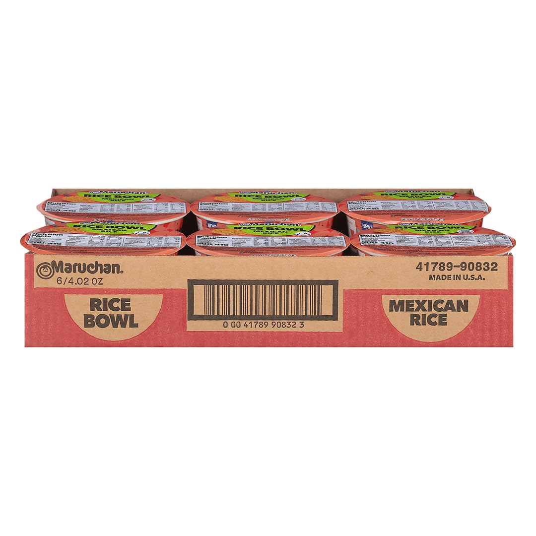 Maruchan rice bowl with lid open and water line shows quick microwave prep.
