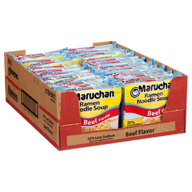 Maruchan beef flavor ramen noodles in savory broth, quick comfort for busy days.