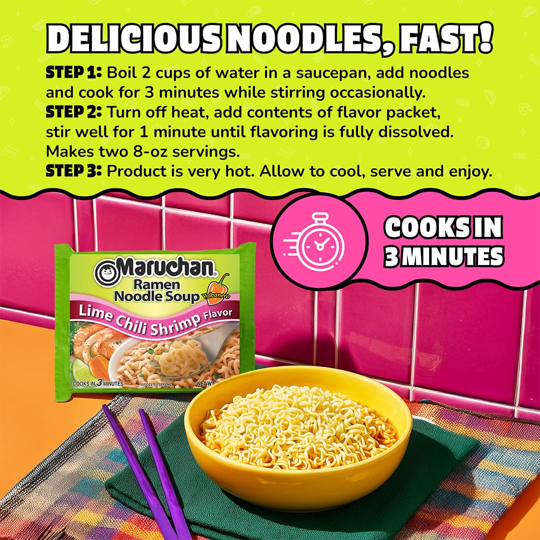 Maruchan Lime Chili Shrimp dorm room snack features quick, convenient preparation