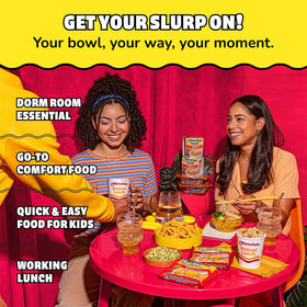 Maruchan on a kitchen table, a reliable quick-meal option for students.