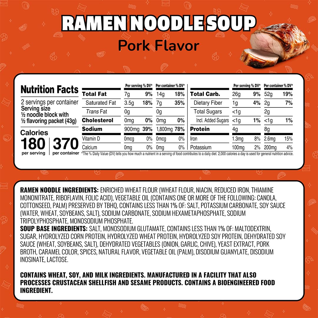 Budget-friendly Maruchan Pork Flavor ramen as a simple meal option.