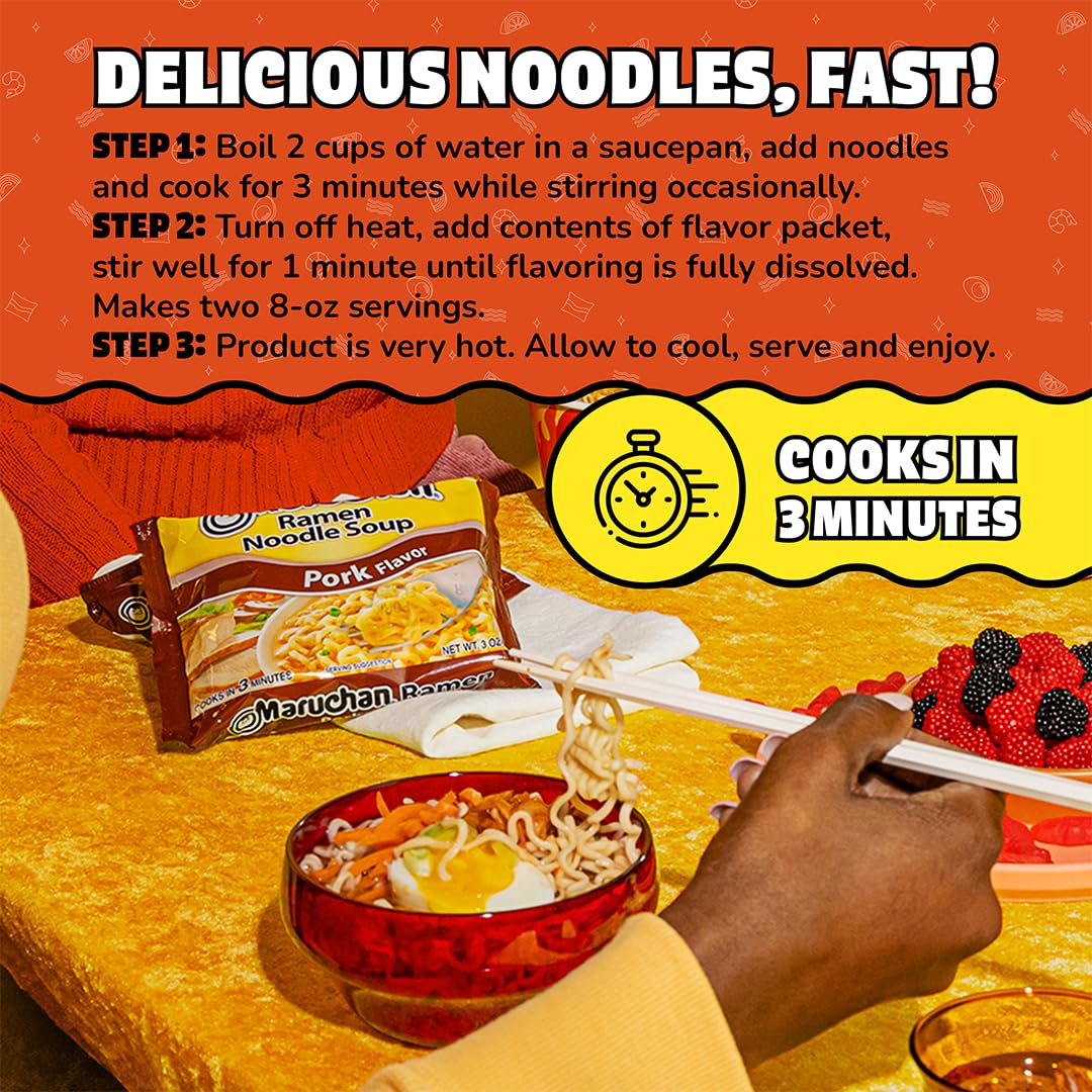 Maruchan Pork Flavor ingredients set for a personalized bowl.